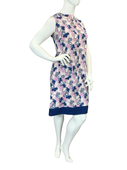 VTG 60S PURPLE NAVY BLUE WHITE MOD SCOOTER GEOMETRIC CLOUD SHIFT DRESS 16