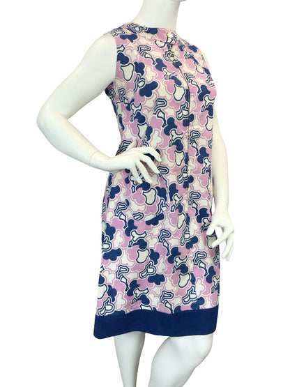 VTG 60S PURPLE NAVY BLUE WHITE MOD SCOOTER GEOMETRIC CLOUD SHIFT DRESS 16