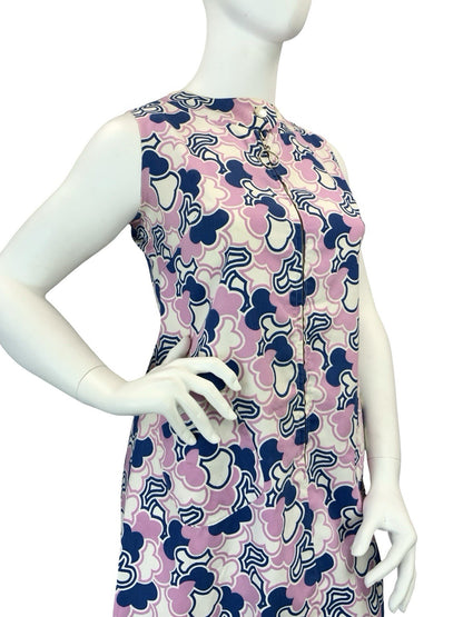 VTG 60S PURPLE NAVY BLUE WHITE MOD SCOOTER GEOMETRIC CLOUD SHIFT DRESS 16