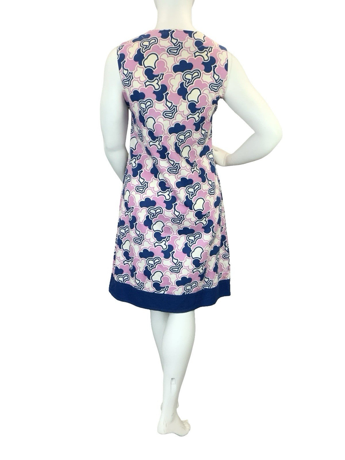 VTG 60S PURPLE NAVY BLUE WHITE MOD SCOOTER GEOMETRIC CLOUD SHIFT DRESS 16