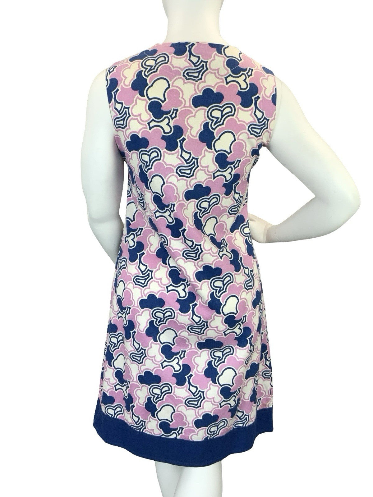 VTG 60S PURPLE NAVY BLUE WHITE MOD SCOOTER GEOMETRIC CLOUD SHIFT DRESS 16
