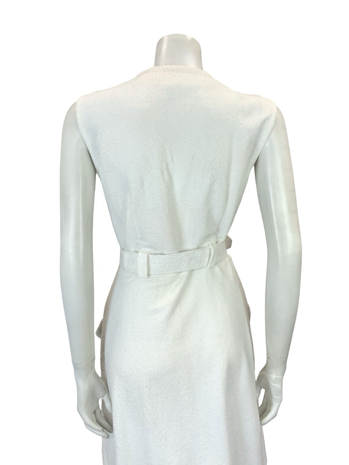 VTG 60S WHITE GOLD DOUBLE BREAST MOD GOGO TOWELLING BELTED DRESS 12
