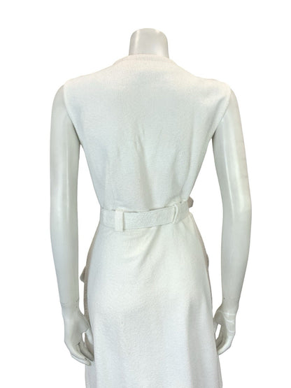 VTG 60S WHITE GOLD DOUBLE BREAST MOD GOGO TOWELLING BELTED DRESS 12