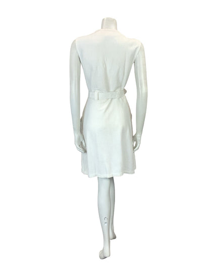 VTG 60S WHITE GOLD DOUBLE BREAST MOD GOGO TOWELLING BELTED DRESS 12