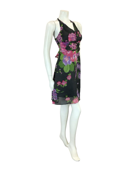 VTG 60S 70S BLACK PINK PURPLE GREEN HALTER NECK RUCHED TIE WAIST MINI DRESS 4