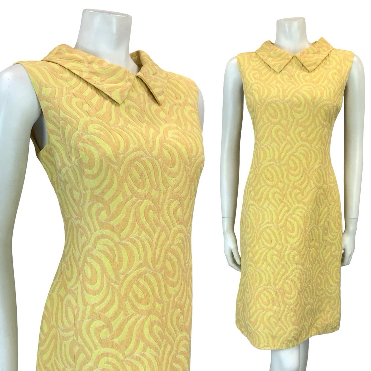 VTG 60S MOD YELLOW PEACH ORANGE PSYCHEDELIC EVENING SHIRT MIDI DRESS 10 12