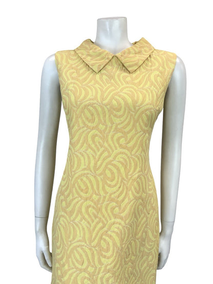 VTG 60S MOD YELLOW PEACH ORANGE PSYCHEDELIC EVENING SHIRT MIDI DRESS 10 12