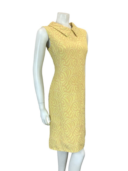 VTG 60S MOD YELLOW PEACH ORANGE PSYCHEDELIC EVENING SHIRT MIDI DRESS 10 12