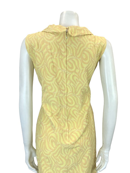 VTG 60S MOD YELLOW PEACH ORANGE PSYCHEDELIC EVENING SHIRT MIDI DRESS 10 12