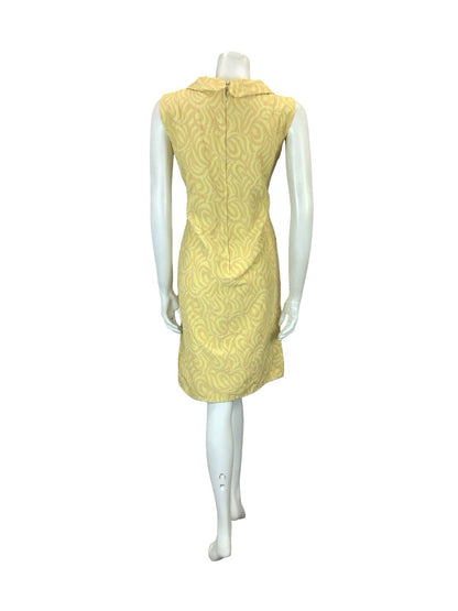 VTG 60S MOD YELLOW PEACH ORANGE PSYCHEDELIC EVENING SHIRT MIDI DRESS 10 12