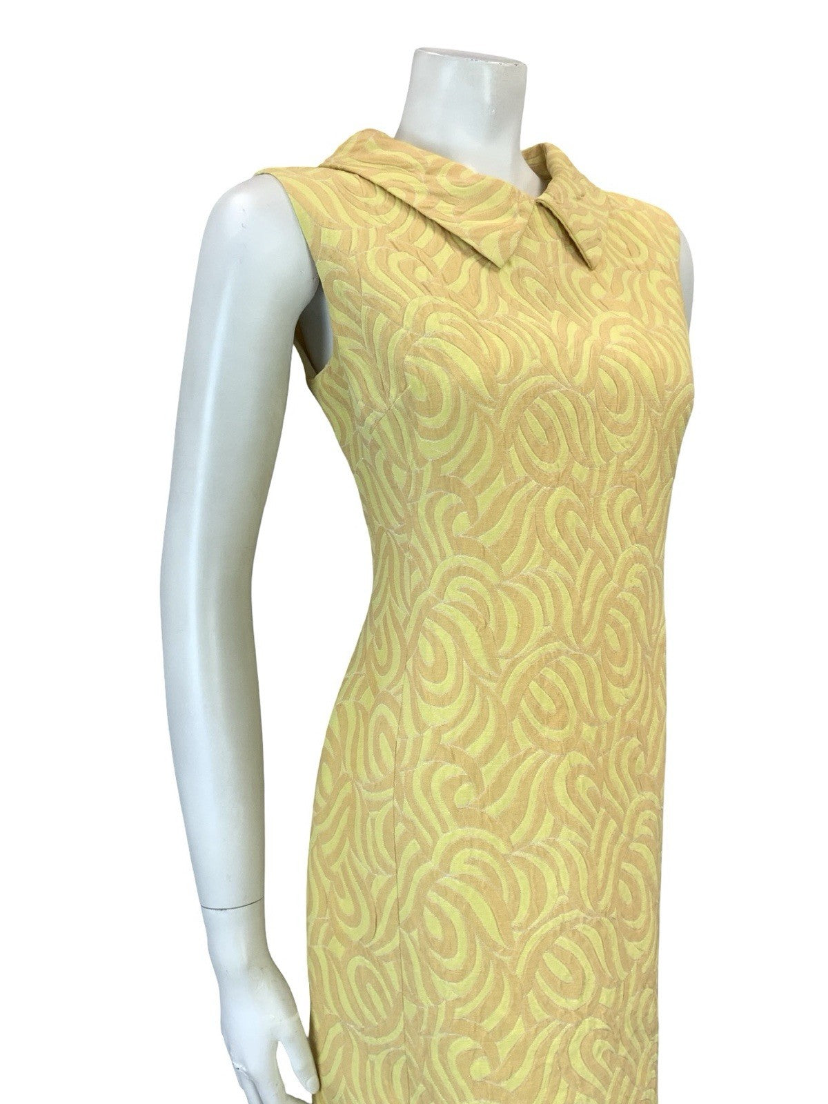 VTG 60S MOD YELLOW PEACH ORANGE PSYCHEDELIC EVENING SHIRT MIDI DRESS 10 12