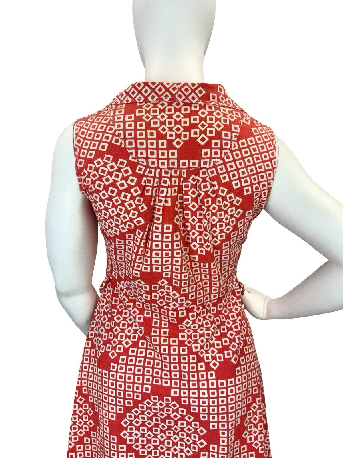 VTG 60S 70S RED WHITE SQUARE GEOMETRIC NOTCH LAPEL MOD SHIRT CIRCLE DRESS 16