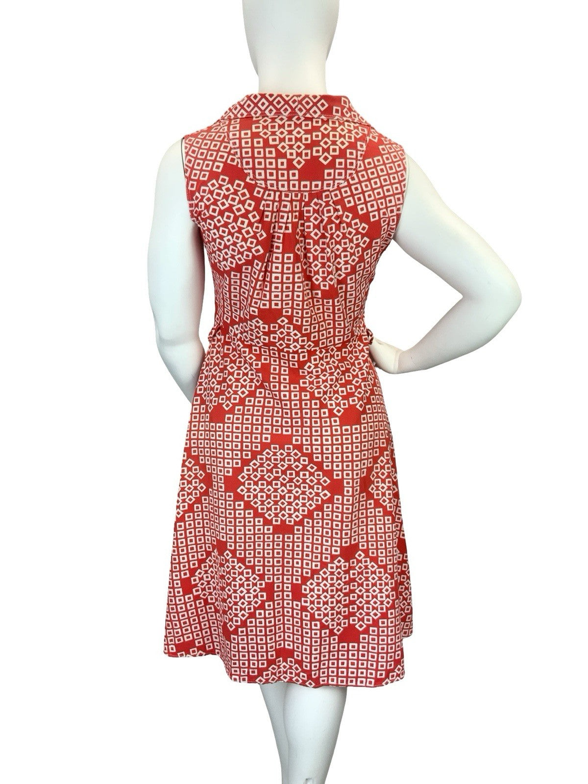VTG 60S 70S RED WHITE SQUARE GEOMETRIC NOTCH LAPEL MOD SHIRT CIRCLE DRESS 16