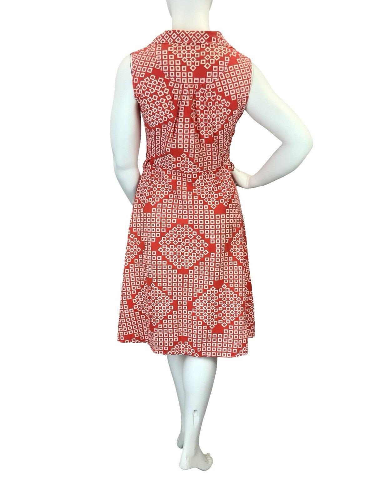 VTG 60S 70S RED WHITE SQUARE GEOMETRIC NOTCH LAPEL MOD SHIRT CIRCLE DRESS 16