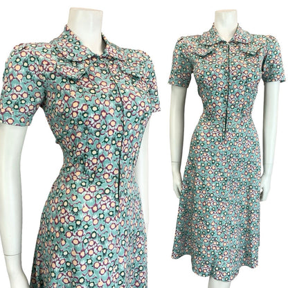 VTG 60S 70S BLUE GREEN PURPLE PETER PAN ZIP UP DOT GEOMETRIC SHIRT DRESS 10