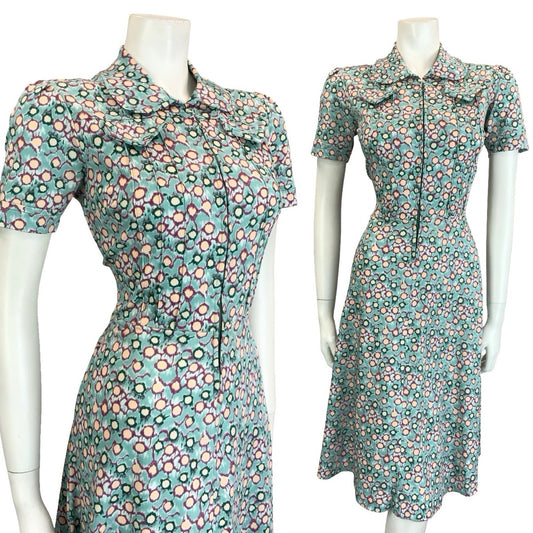 VTG 60S 70S BLUE GREEN PURPLE PETER PAN ZIP UP DOT GEOMETRIC SHIRT DRESS 10