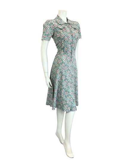 VTG 60S 70S BLUE GREEN PURPLE PETER PAN ZIP UP DOT GEOMETRIC SHIRT DRESS 10