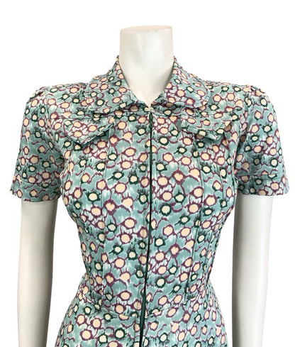 VTG 60S 70S BLUE GREEN PURPLE PETER PAN ZIP UP DOT GEOMETRIC SHIRT DRESS 10