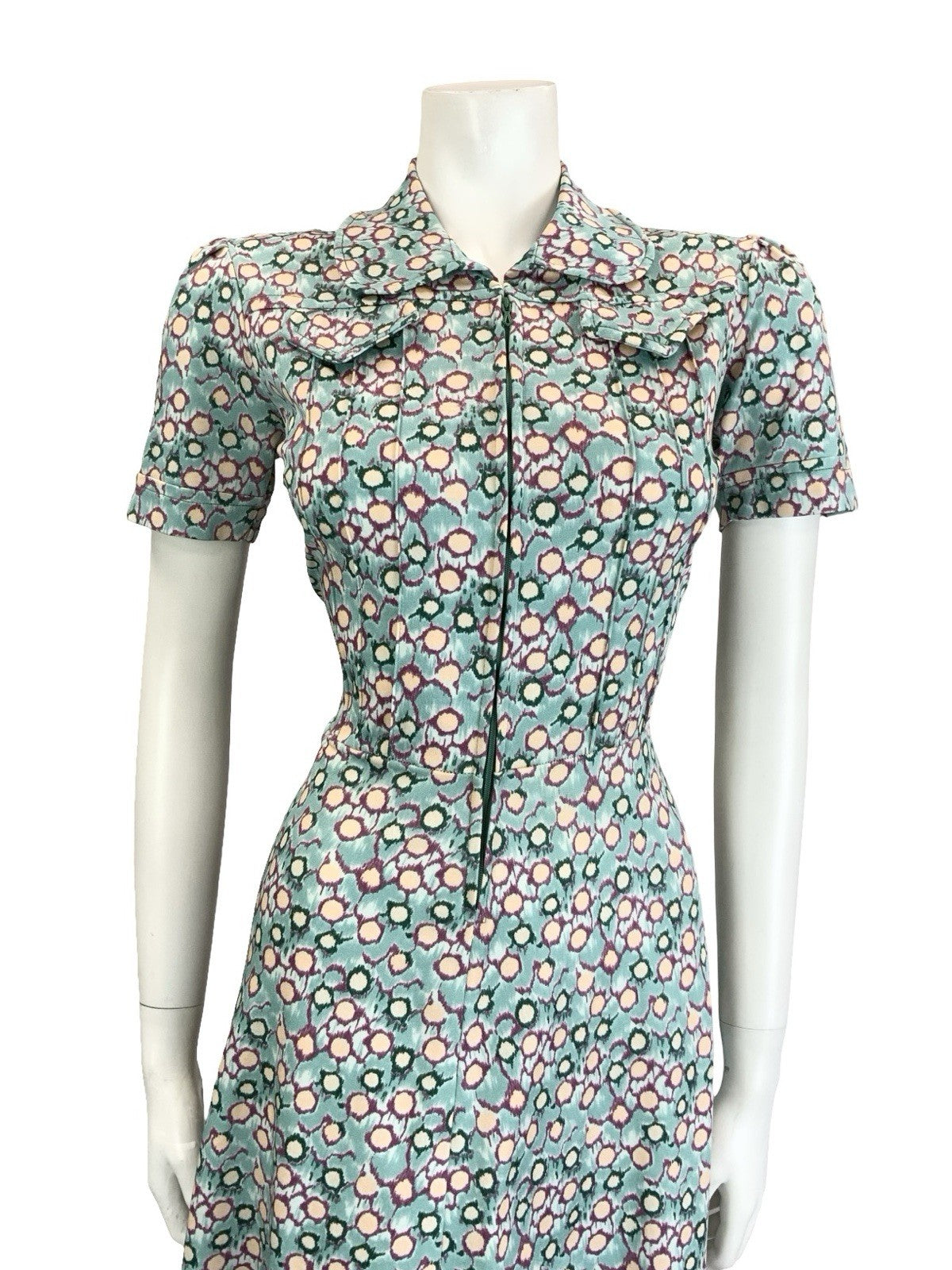 VTG 60S 70S BLUE GREEN PURPLE PETER PAN ZIP UP DOT GEOMETRIC SHIRT DRESS 10