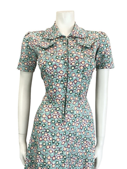 VTG 60S 70S BLUE GREEN PURPLE PETER PAN ZIP UP DOT GEOMETRIC SHIRT DRESS 10