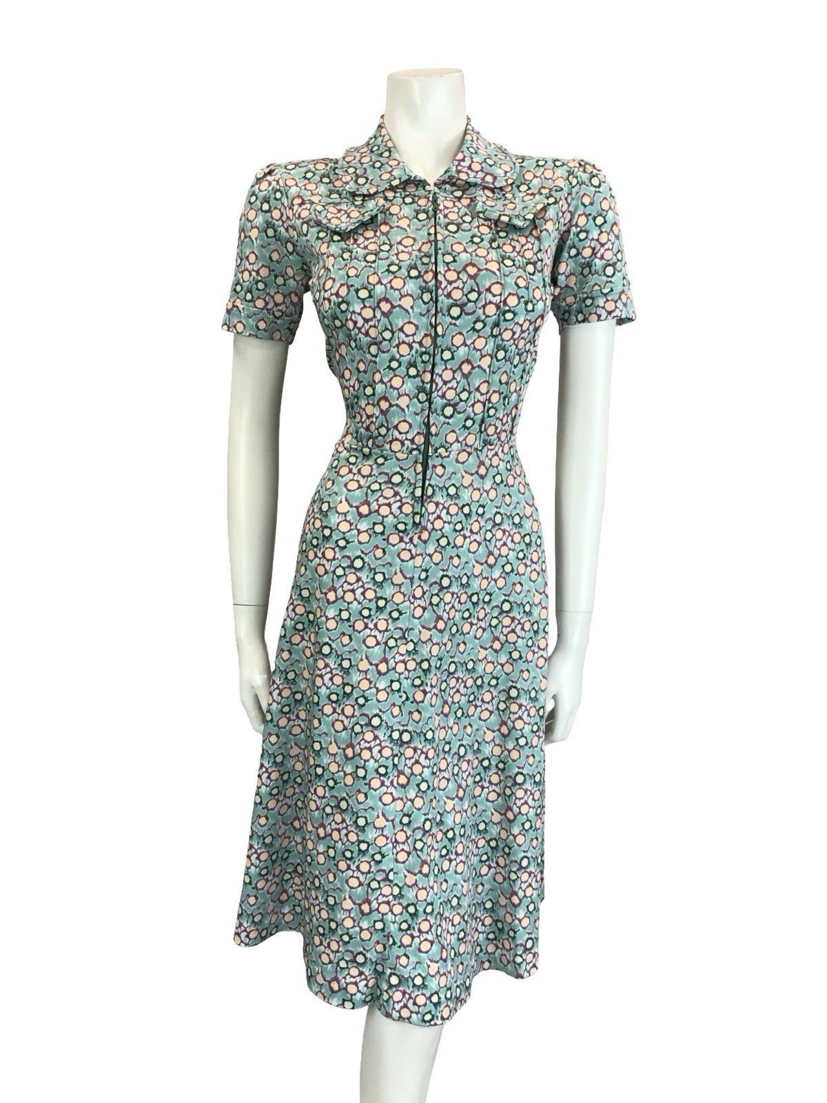 VTG 60S 70S BLUE GREEN PURPLE PETER PAN ZIP UP DOT GEOMETRIC SHIRT DRESS 10