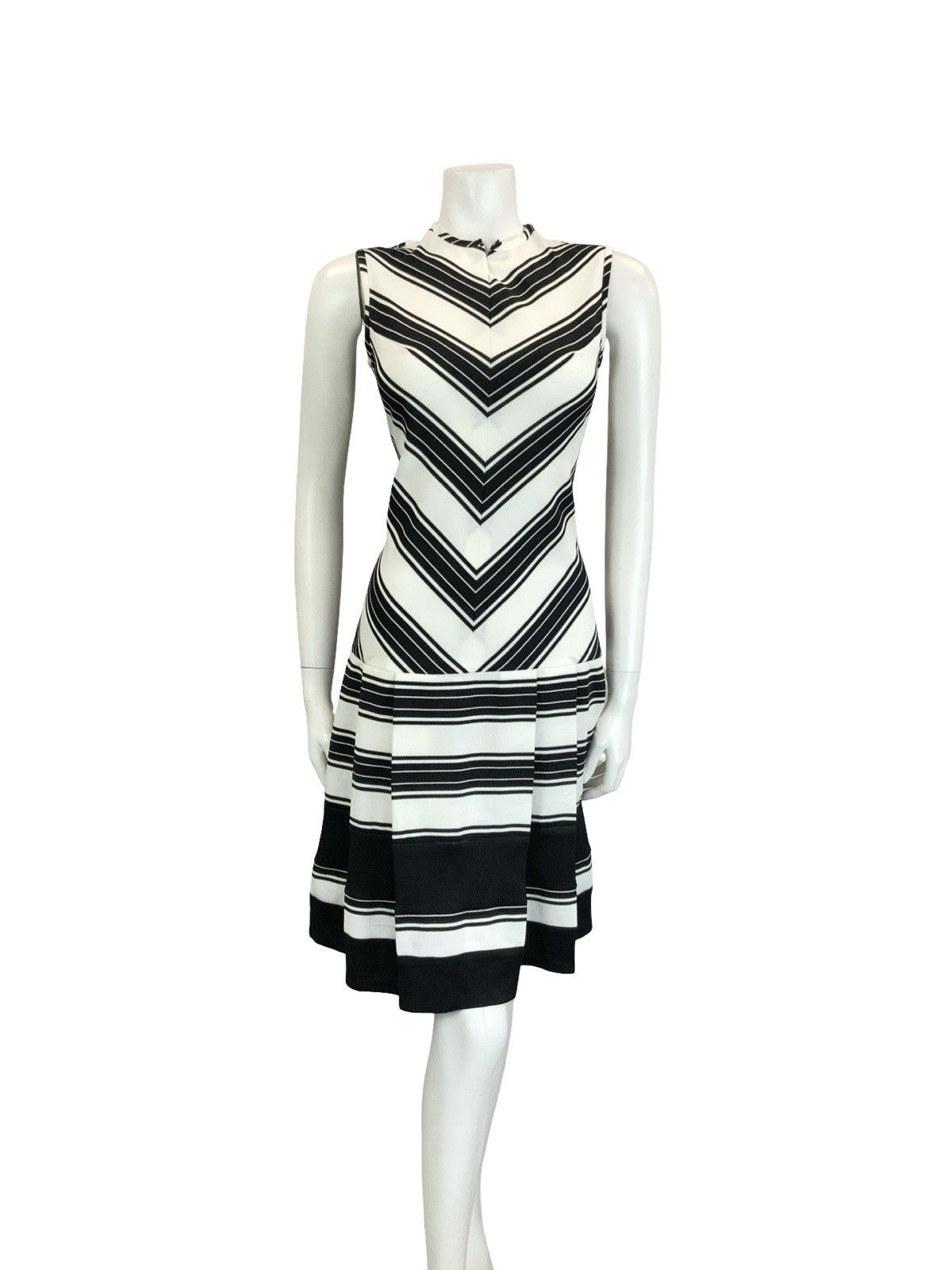 VTG 60S MOD SCOOTER BLACK WHITE STRIPE CHEVRON DROPPED WAIST GEOMETRIC DRESS 8