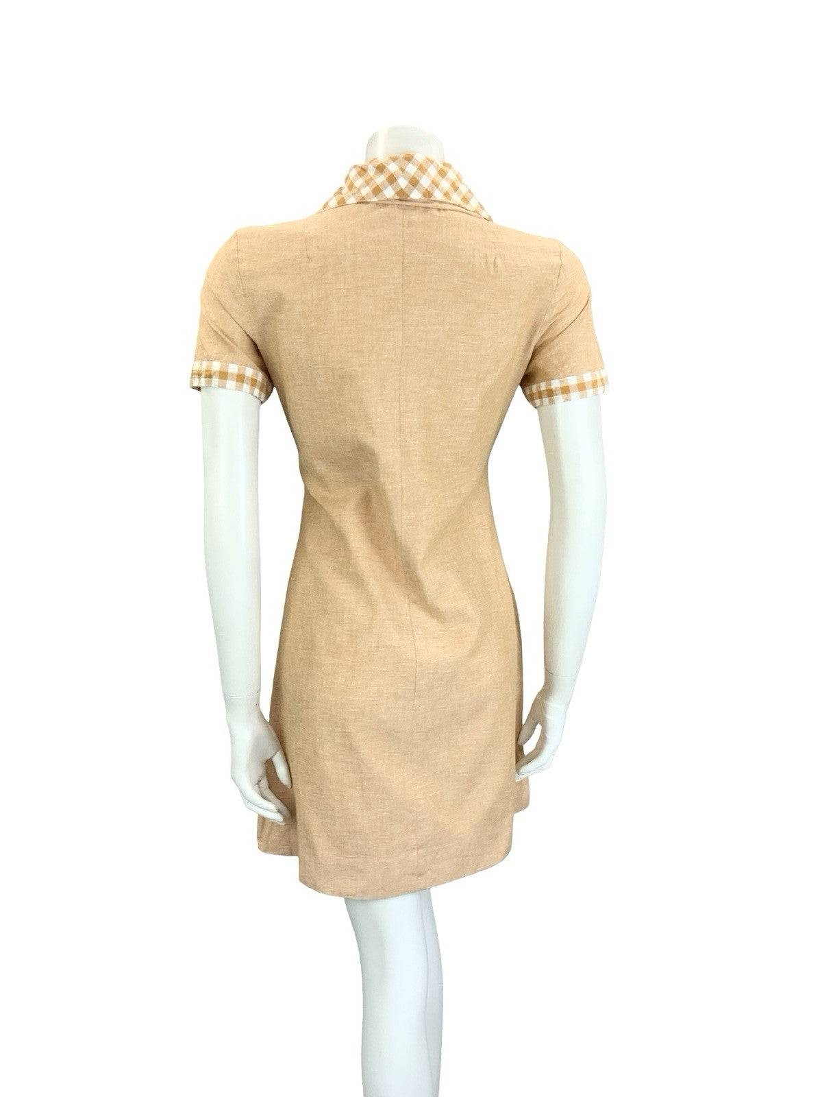 VTG 60S 70S PEACH ORANGE GINGHAM BOHO HIPPY LACE UP DAGGER SHIRT DRESS 10