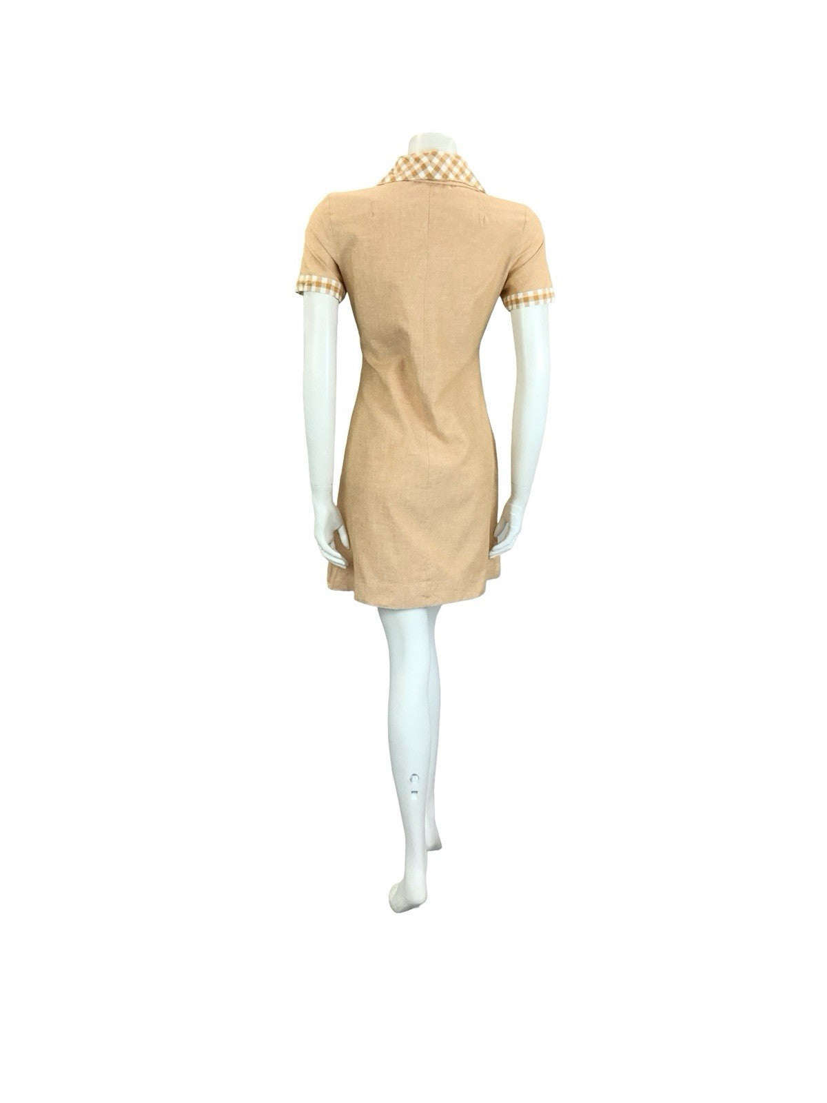 VTG 60S 70S PEACH ORANGE GINGHAM BOHO HIPPY LACE UP DAGGER SHIRT DRESS 10