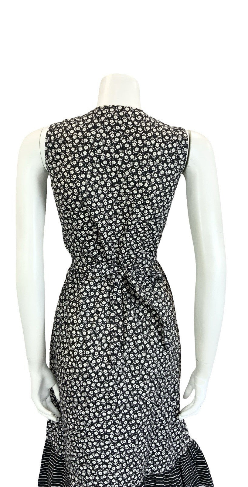VTG 60S 70S BLACK WHITE RED FLORAL STRIPED COTTAGE TIE WAIST APRON SUN DRESS 10