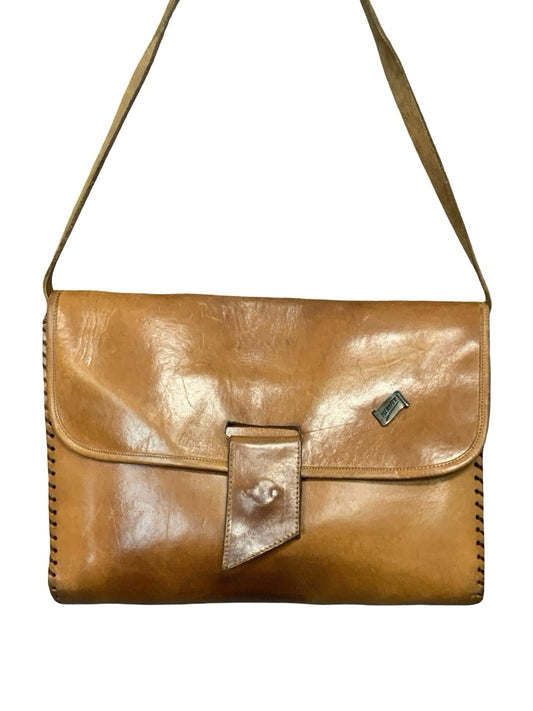 VTG 60S 70S TAN BROWN LEATHER BOHO HIPPY WHIP STITCH SHOULDER BAG