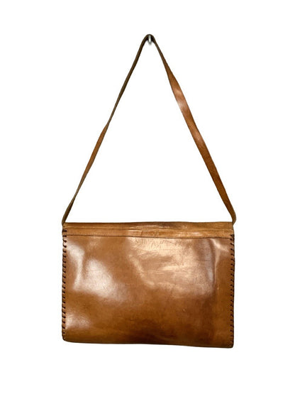 VTG 60S 70S TAN BROWN LEATHER BOHO HIPPY WHIP STITCH SHOULDER BAG