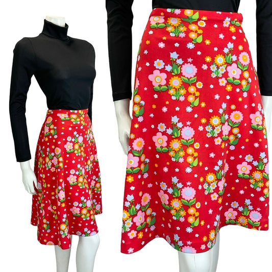 VTG 60S 70S RED PINK YELLOW BLUE GREEN FLORAL HANDMADE CIRCLE SKIRT 10
