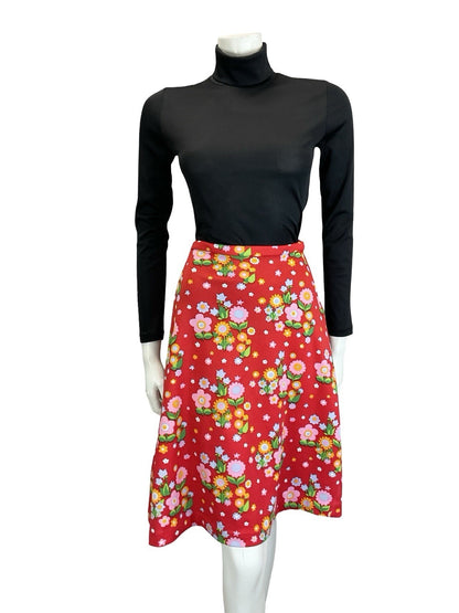 VTG 60S 70S RED PINK YELLOW BLUE GREEN FLORAL HANDMADE CIRCLE SKIRT 10