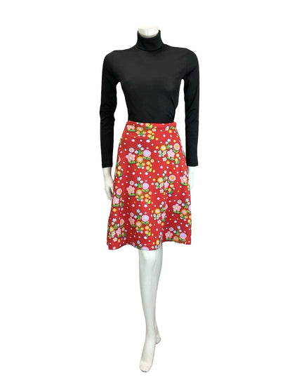 VTG 60S 70S RED PINK YELLOW BLUE GREEN FLORAL HANDMADE CIRCLE SKIRT 10