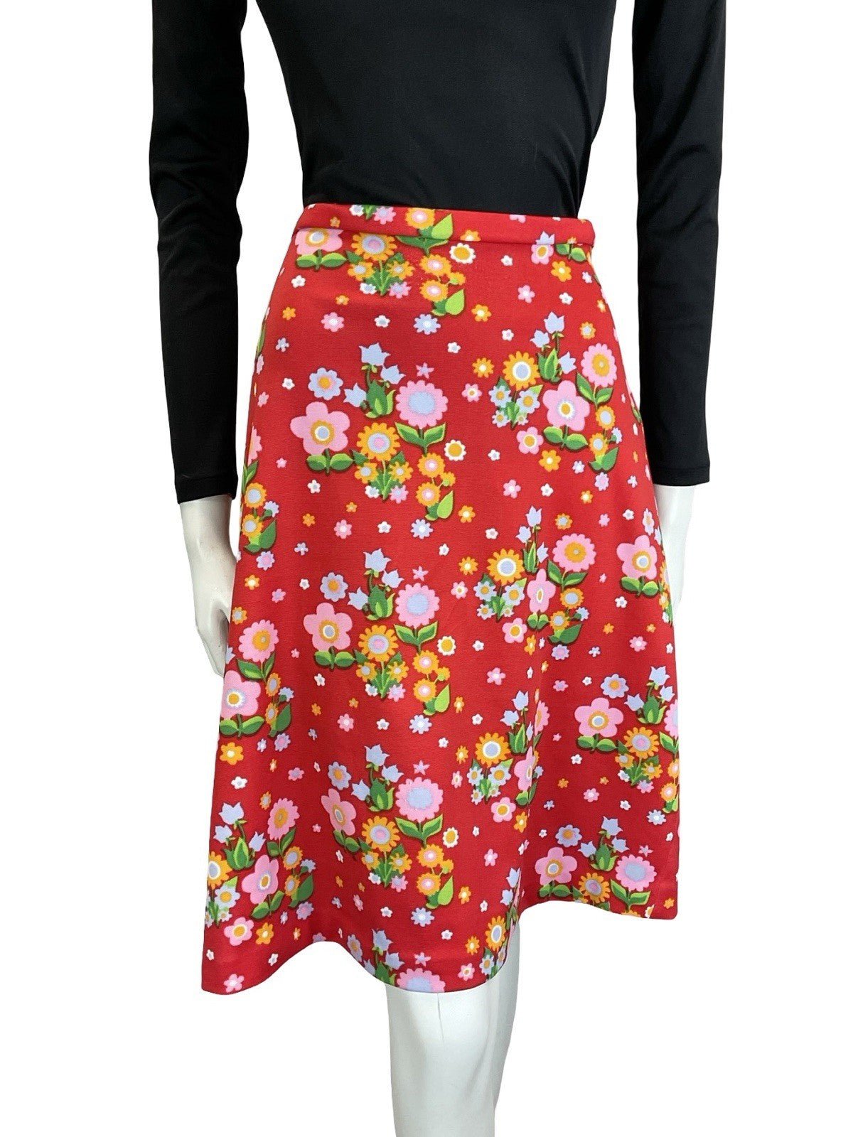 VTG 60S 70S RED PINK YELLOW BLUE GREEN FLORAL HANDMADE CIRCLE SKIRT 10