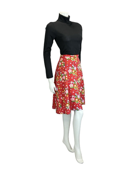 VTG 60S 70S RED PINK YELLOW BLUE GREEN FLORAL HANDMADE CIRCLE SKIRT 10