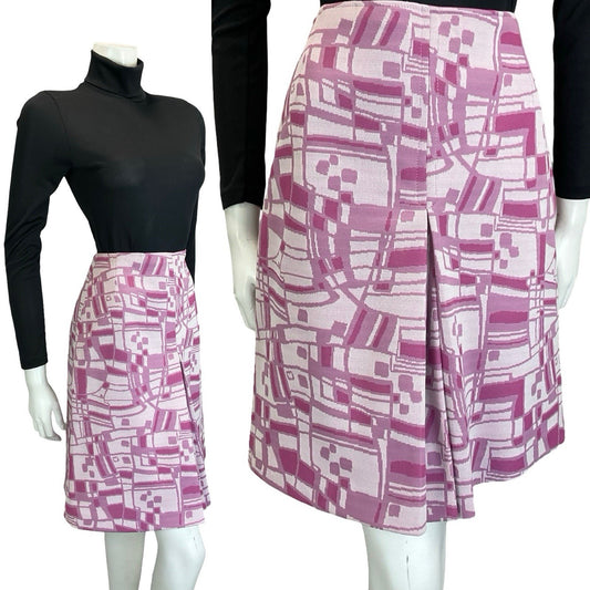 VTG 60S 70S PINK ABSTRACT GEOMETRIC FORNT PLEAT PREPPY MIDI SKIRT 8
