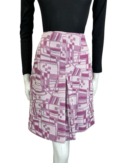 VTG 60S 70S PINK ABSTRACT GEOMETRIC FORNT PLEAT PREPPY MIDI SKIRT 8