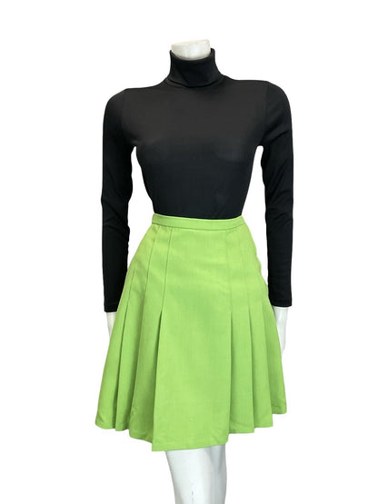 VTG 60S 70S MOD APPLE GREEN PLEATED A LINE MINI SKIRT 8