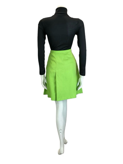 VTG 60S 70S MOD APPLE GREEN PLEATED A LINE MINI SKIRT 8