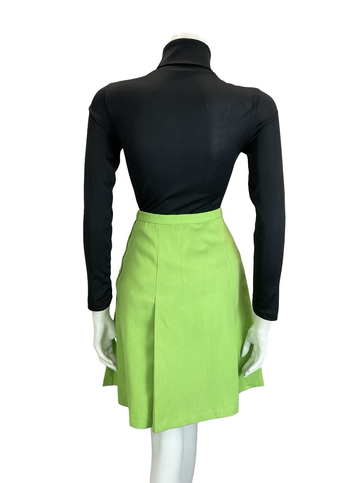 VTG 60S 70S MOD APPLE GREEN PLEATED A LINE MINI SKIRT 8
