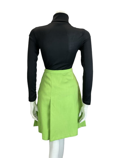 VTG 60S 70S MOD APPLE GREEN PLEATED A LINE MINI SKIRT 8