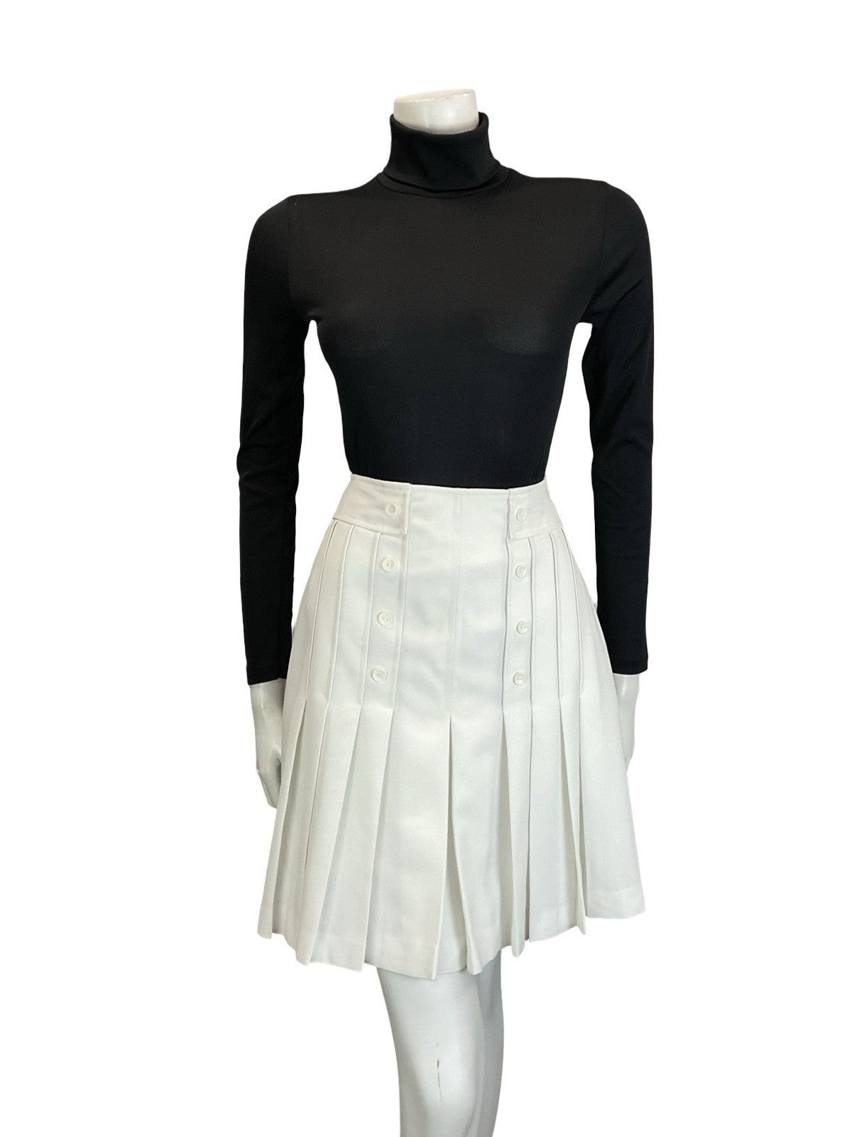 VTG 60S 70S WHITE PLEATED MOD PREPPY DOUBLE BREASTED MINI SKIRT XS 6