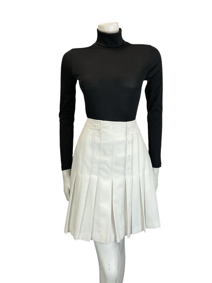 VTG 60S 70S WHITE PLEATED MOD PREPPY DOUBLE BREASTED MINI SKIRT XS 6
