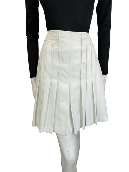 VTG 60S 70S WHITE PLEATED MOD PREPPY DOUBLE BREASTED MINI SKIRT XS 6