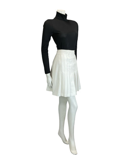 VTG 60S 70S WHITE PLEATED MOD PREPPY DOUBLE BREASTED MINI SKIRT XS 6