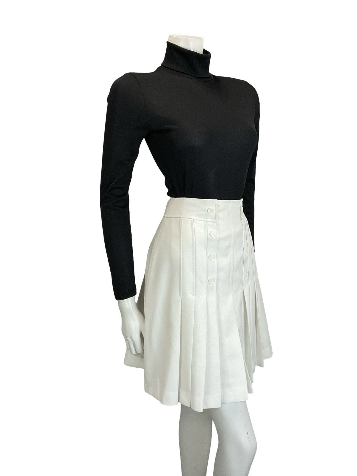 VTG 60S 70S WHITE PLEATED MOD PREPPY DOUBLE BREASTED MINI SKIRT XS 6