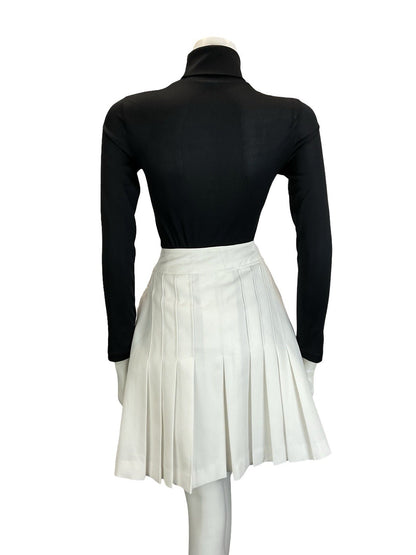 VTG 60S 70S WHITE PLEATED MOD PREPPY DOUBLE BREASTED MINI SKIRT XS 6