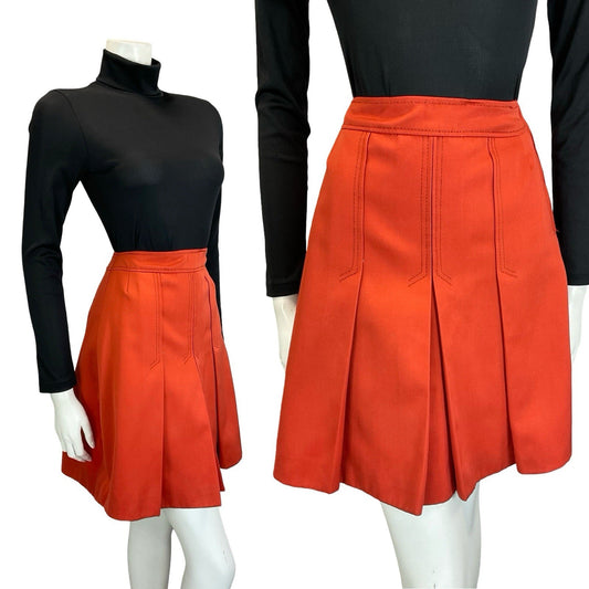 VTG 60S 70S RUSTY ORANGE PLEATED A LINE MOD PREPPY MINI SKIRT 4