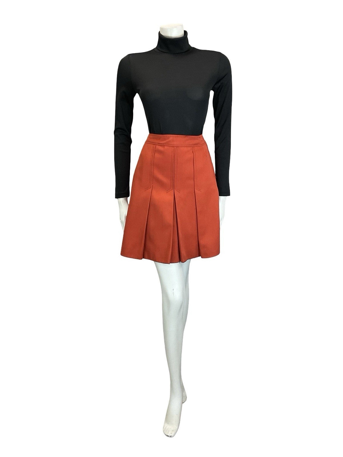 VTG 60S 70S RUSTY ORANGE PLEATED A LINE MOD PREPPY MINI SKIRT 4